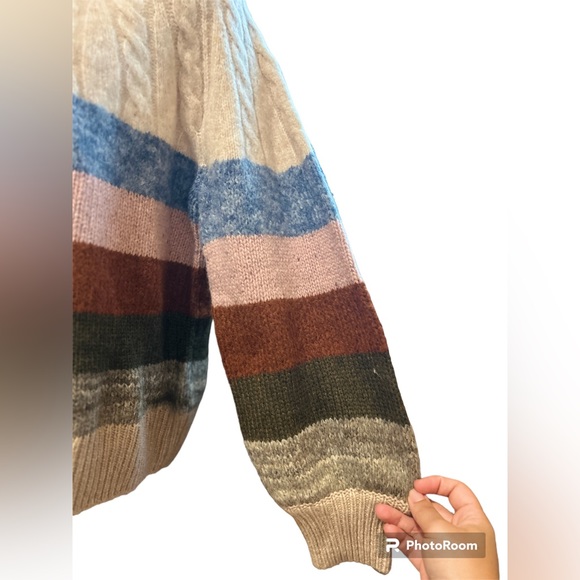 ✨SOLD✨ MADEWELL Deacon Cableknit Mockneck Sweater in Stripe - Size L NWT - Picture 9 of 16